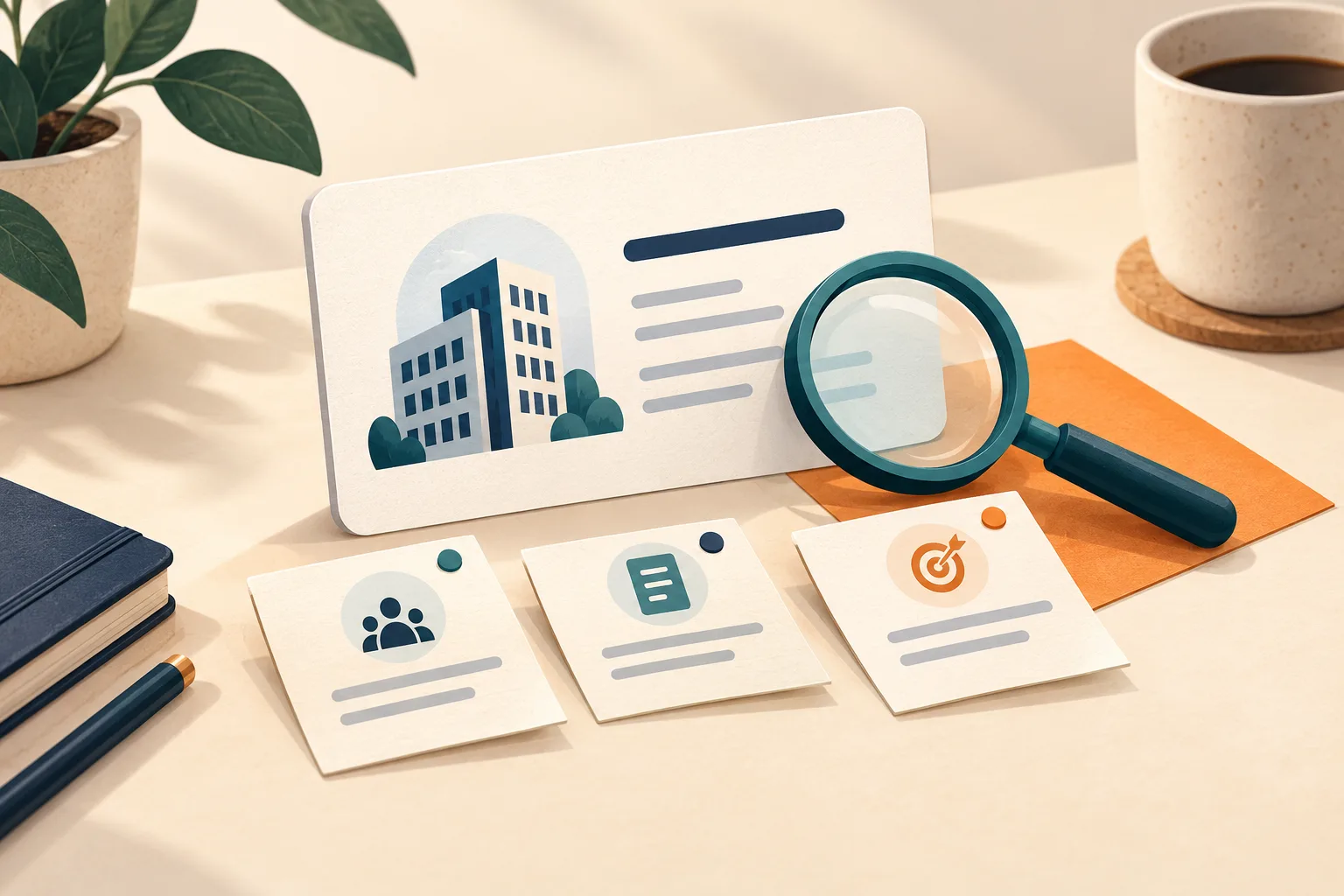 Abstract prospect research materials on a desk