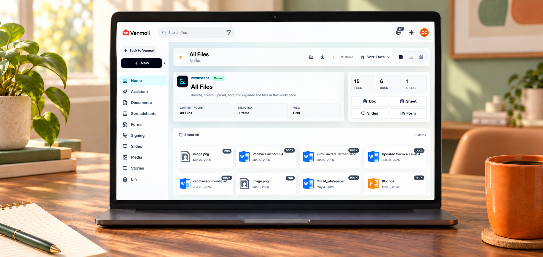 Venia Cloud workspace on an office desk