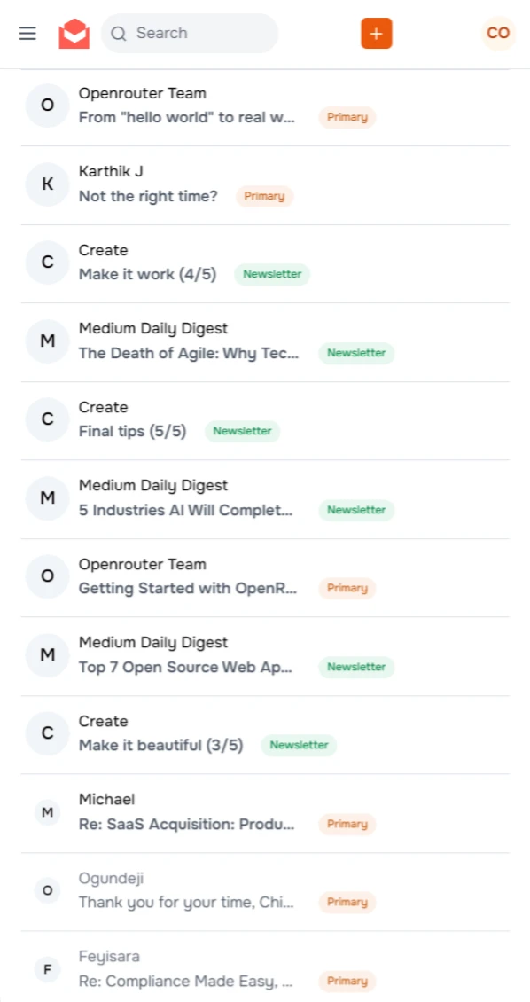 Venmail mobile inbox